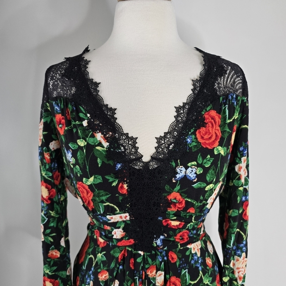 By Anthropologie Lacy V Neck Floral Mini Dress Long Sleeves Size 8 Romantic - Picture 4 of 16
